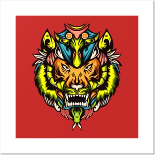 Tiger Colorful Head Illustration Posters and Art